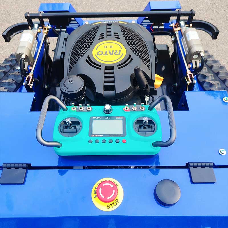 csj ql600 remote control mower front close up CSJ-QL600 Crawler Lawn Mower - Image 5